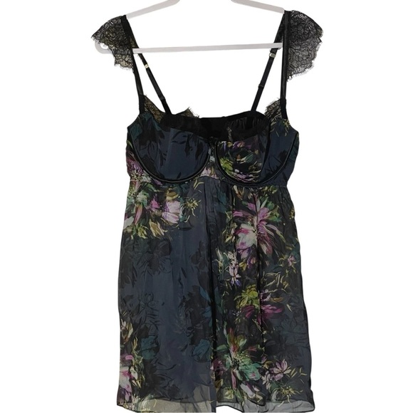 Cacique Black Floral Babydoll Nightie Adjustable Straps Lace Accent 40DD NWOT - Picture 1 of 8
